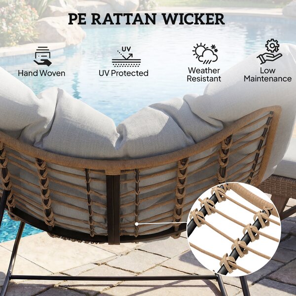 Outsunny Indoor Outdoor Rocking Chair, Oversized Rocking Egg Chair with Cushion for Living Room, Garden, Patio, Light Grey Aosom UK