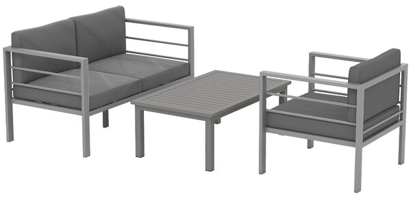 Outsunny 4 Piece Garden Furniture Set, 4 Seater Aluminium Garden Sofa Set with 2 Armchairs, Loveseat, Coffee Table and Cushions, Outdoor Conversation Conservatory Furniture for Patio, Charcoal Grey