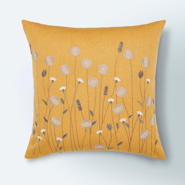 Scandi Floral Ochre Cushion Cover Yellow/White