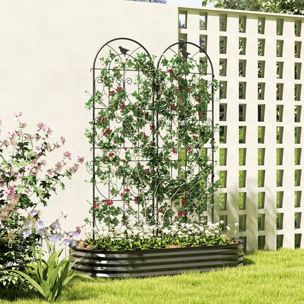 Outsunny Set of 2 Garden Trellis, Metal Fence Panels for Climbing Outdoor Plants, Flowers, 180 x 50cm