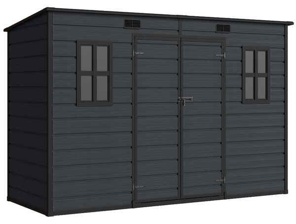 Outsunny 10 x 4 ft Resin Garden Shed, Outdoor Storage Shed with Floor, Windows, Lockable Doors and Vents, Dark Grey