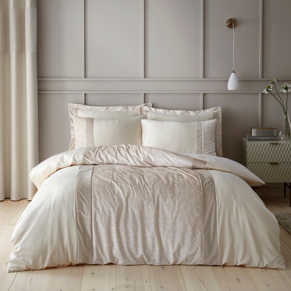 Beverley Champagne Duvet Cover and Pillowcase Set Beige