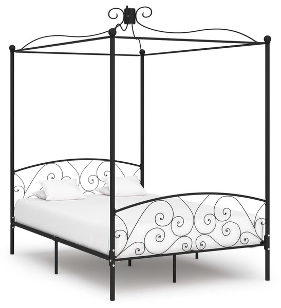 284477 Canopy Bed Frame without Mattress Black Metal 140x200 cm