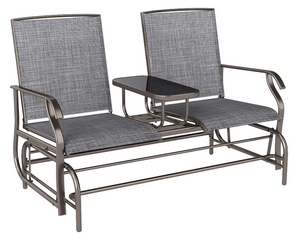 Outsunny Metal Double Swing Chair Glider Rocking Chair Seat Outdoor Seater Garden Furniture Patio Porch With Table