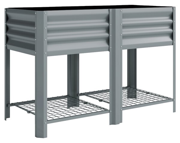 Outsunny Raised Garden Bed with Storage Shelf Steel Elevated Planter Box with Legs for Outdoor Vegetables Flowers