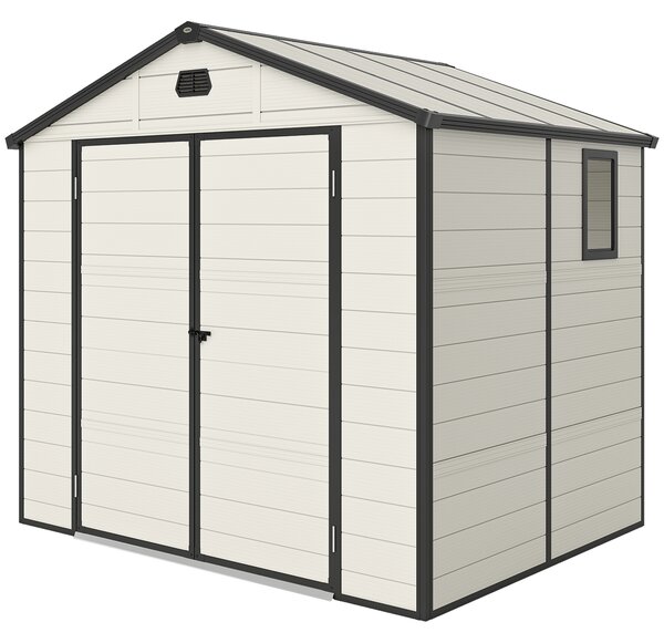 Outsunny 7.9ft x 6.2ft Aluminium Frame and Plastic Wall Shed, with Foundation - Cream White