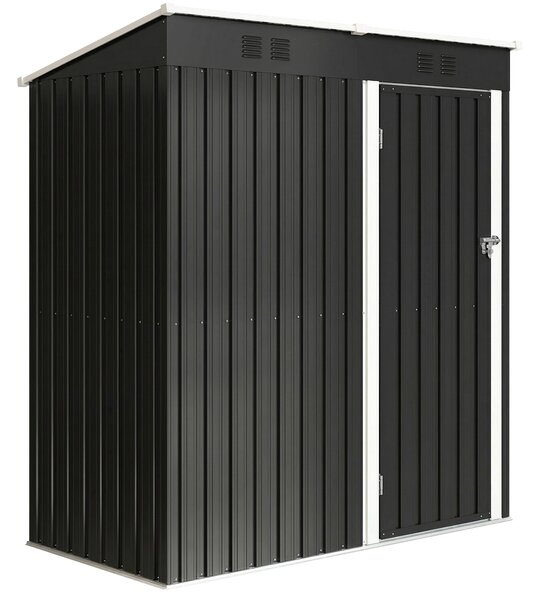 Outsunny 5 x 3 ft Lean-to Garden Shed, Outdoor Storage Shed with Lockable Door and Vents, Dark Grey