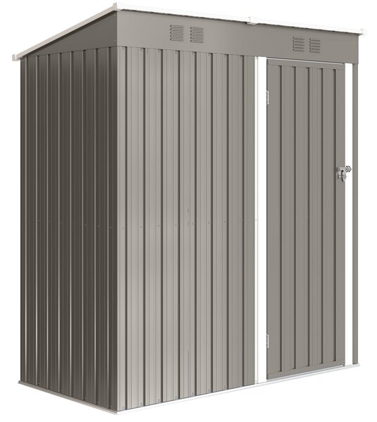 Outsunny 5 x 3 ft Lean-to Garden Shed, Outdoor Storage Shed with Lockable Door and Vents, Light Grey