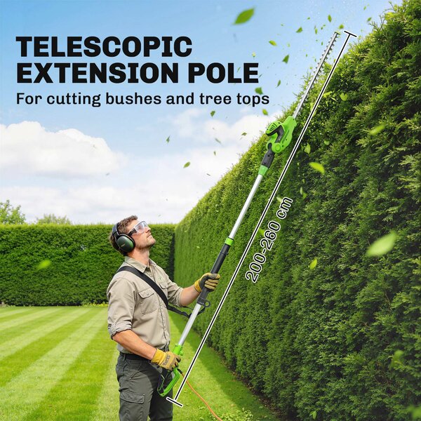Outsunny 2.6m Corded Extendable Hedge Trimmer with 90° Adjustable Head, 450W Telescopic Electric Hedge Cutter Long Reach