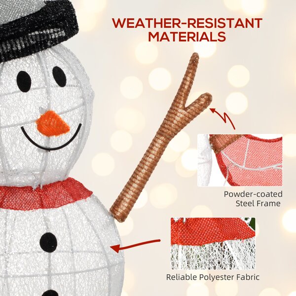 Outsunny 3FT Lighted Christmas Snowman, Waterproof Light up Yard Xmas Decor with 78 Warm-White LED Lights for Indoor Outdoor Garden, White Aosom UK