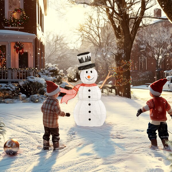 Outsunny 3FT Lighted Christmas Snowman, Waterproof Light up Yard Xmas Decor with 78 Warm-White LED Lights for Indoor Outdoor Garden, White Aosom UK