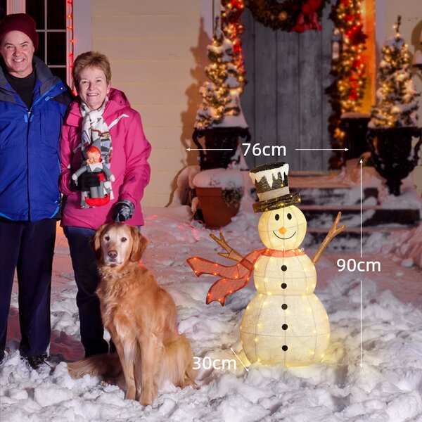 Outsunny 3FT Lighted Christmas Snowman, Waterproof Light up Yard Xmas Decor with 78 Warm-White LED Lights for Indoor Outdoor Garden, White Aosom UK
