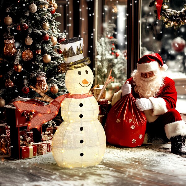 Outsunny 3FT Lighted Christmas Snowman, Waterproof Light up Yard Xmas Decor with 78 Warm-White LED Lights for Indoor Outdoor Garden, White Aosom UK