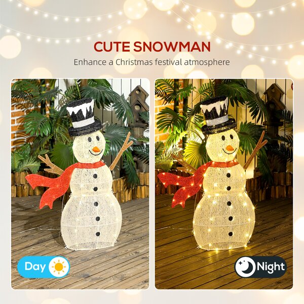 Outsunny 3FT Lighted Christmas Snowman, Waterproof Light up Yard Xmas Decor with 78 Warm-White LED Lights for Indoor Outdoor Garden, White Aosom UK