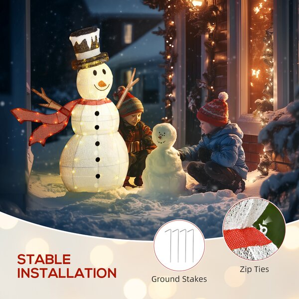 Outsunny 3FT Lighted Christmas Snowman, Waterproof Light up Yard Xmas Decor with 78 Warm-White LED Lights for Indoor Outdoor Garden, White Aosom UK