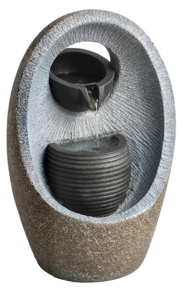 Outsunny Water Feature with 2-Tier Bowls, Garden Water Fountain with Pump and LED Lights, Resin Cascading Waterfall