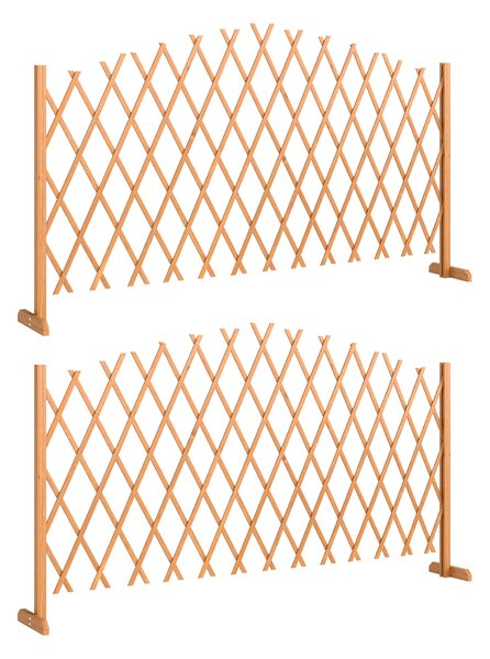 Outsunny 2 Pack Expanding Fence Panels, Wooden Freestanding Garden Fence with Stable Feet, 180 x 30 x 103cm, Brown
