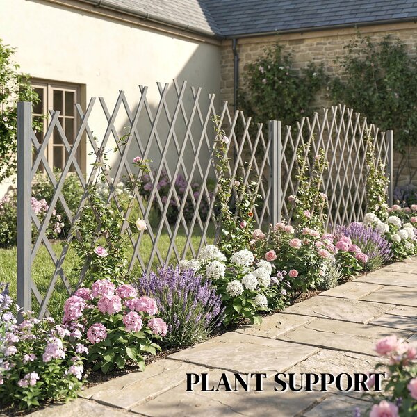 Outsunny 2 Pack Expanding Fence Panels, Wooden Freestanding Garden Fence with Stable Feet, 180 x 30 x 103cm, Dark Grey