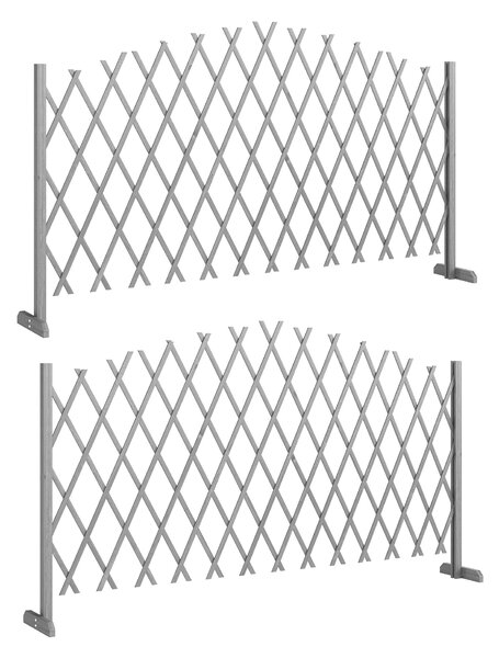 Outsunny 2 Pack Expanding Fence Panels, Wooden Freestanding Garden Fence with Stable Feet, 180 x 30 x 103cm, Dark Grey