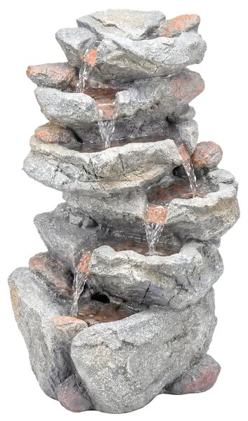 Outsunny Outdoor Water Fountain with 6-Tier Rock Style, Cascading Waterfall Feature with LED Lights, Adjustable Flow, Grey