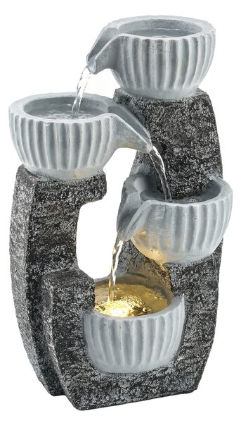 Outsunny 4-Tier Bowl Water Feature, Indoor Outdoor Garden Water Fountain with Pump and LED Lights, Resin Cascading Waterfall