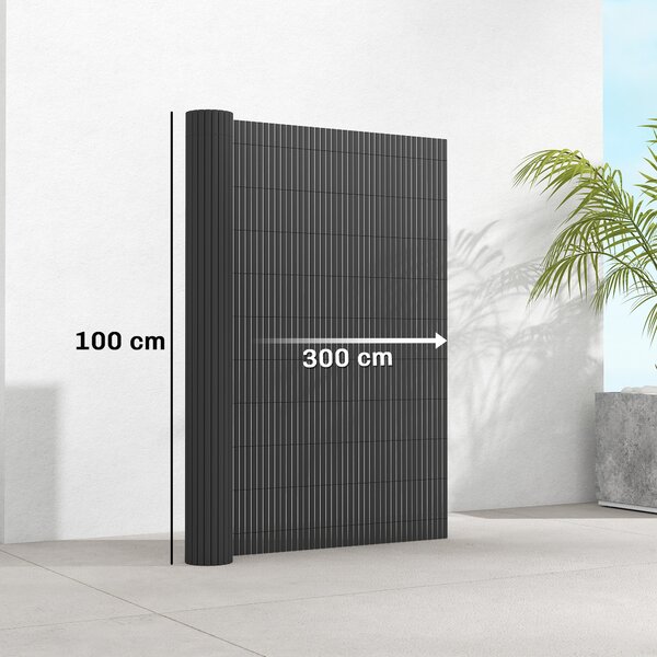 Outsunny 2Pcs Plastic Privacy Screening Fence, 1m x 3 m Waterproof Windbreak Fence, Dark Grey