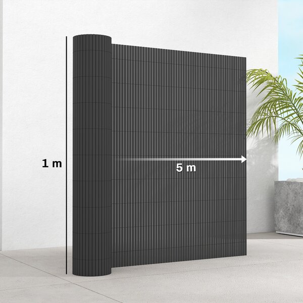 Outsunny 2Pcs Plastic Privacy Screening Fence, 1m x 5 m Waterproof Windbreak Fence, Dark Grey