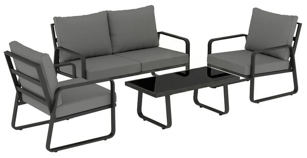 Outsunny 4 Piece Garden Furniture Set, Outdoor Sofa Set with Loveseat, 2 Armchairs, Coffee Table and Cushions