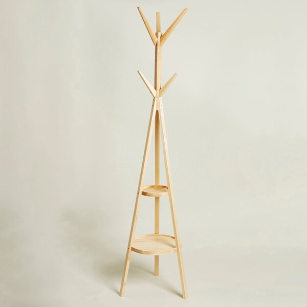 Ash Wood Coat Stand with Shelves