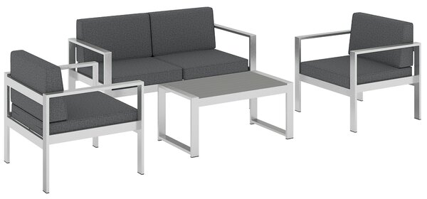 Outsunny 4 Seater Garden Furniture Set, Extra Wide Deep Garden Sofa Set with Olefin Cushions, Brushed Aluminium Frame, Dark Grey