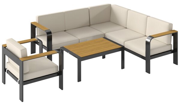 Outsunny 3 Pieces Garden Furniture Set with L-Shaped Sofa, Armchair and Coffee Table, Aluminium Garden Corner Sofa Set