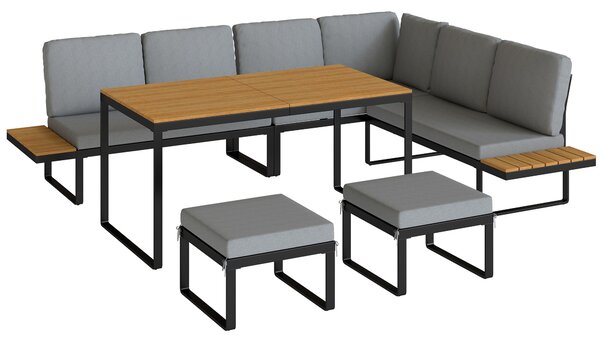 Outsunny Patio Furniture Set Modular Garden Sofa Set 6 Pieces with Dining Table for Outdoor Patio Grey