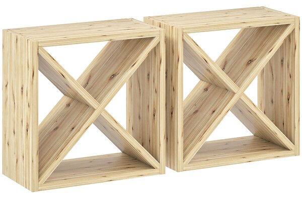 HOMCOM Set of 2 Wooden Wine Rack, X-Shaped Square Tabletop Storage Holder for 24 Bottle, Natural Wood