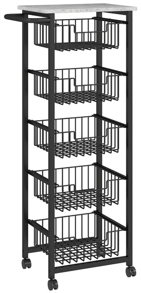HOMCOM Five Basket Mobile Kitchen Island, with Brakes - Grey/Black