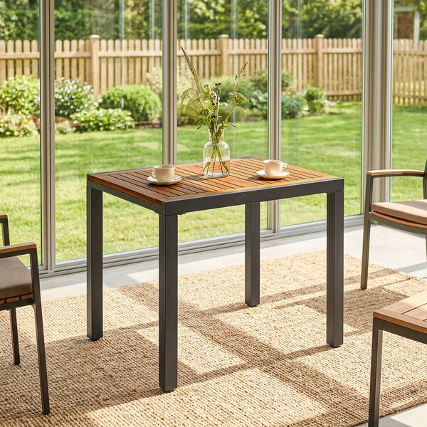 Outsunny Patio Dining Table Expandable Outdoor Dining Table Acacia Wood Top 80-120 cm Natural and Black