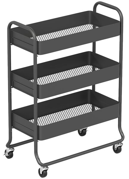 HOMCOM 3-Tier Storage Trolley on Wheels, Rolling Utility Cart with Mesh Backets for Kitchen, Bathroom, Bedroom, Black