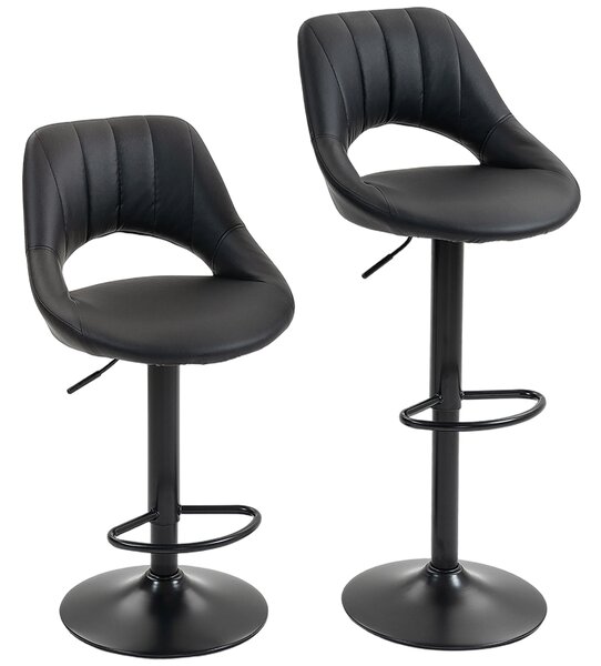 HOMCOM Set of Two Faux Leather Bar Stools - Black