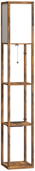 HOMCOM Floor Lamp with Shelves, 4 Layer Standing Lamp with USB Ports, 3 Colour Temperature, Rustic Brown