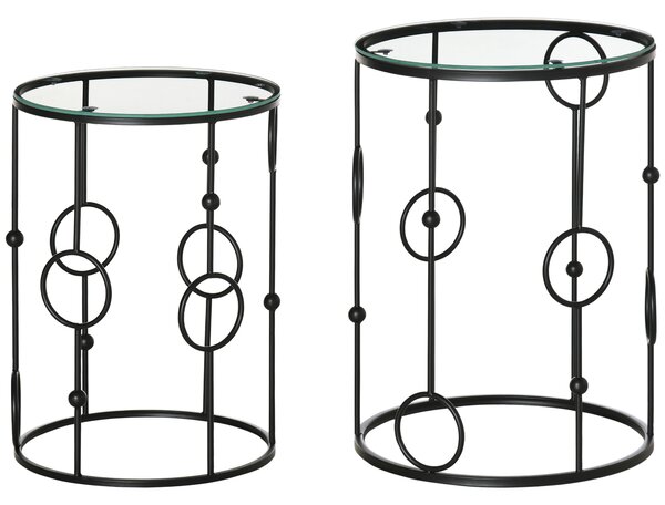 HOMCOM Nesting Round Coffee Table Set of 2 - Black