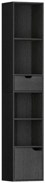 HOMCOM 6-Tier Bookcase, Tall Narrow Bookshelf with Drawer and Door - Black