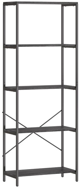 HOMCOM 5-Tier Bookshelf, Industrial Bookcase with Metal Frame - Dark Grey and Black