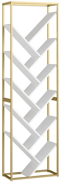 HOMCOM 10 Shelf Modern-Style Bookshelf - Gold Tone/White