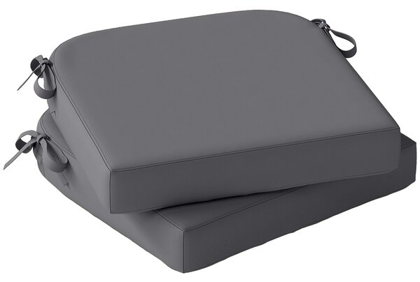 Outsunny Outdoor Chair Seat Cushions Set of 2, Garden Chair Cushions with 7cm Thick Foam & Ties, Dark Grey