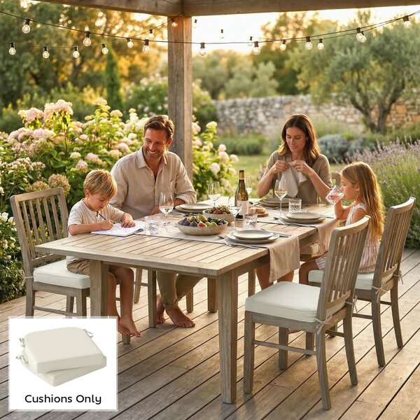 Outsunny Outdoor Chair Seat Cushions Set of 2, Garden Chair Cushions with 7cm Thick Foam & Ties, Cream White