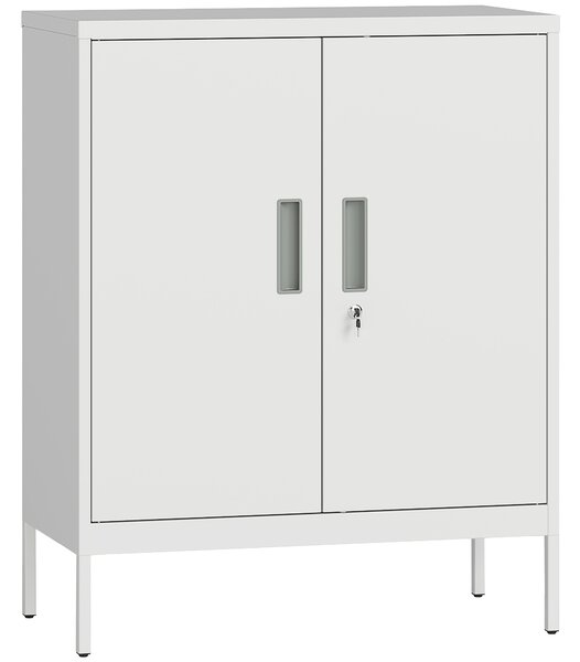 HOMCOM Metal Storage Cabinet with Lock and Adjustable Shelves - White