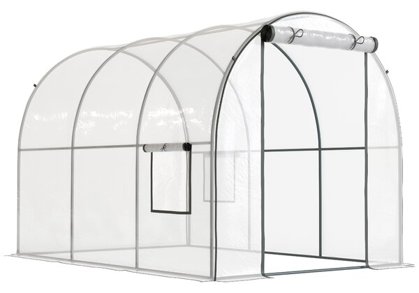 Outsunny Polytunnel Greenhouse Walk-in Grow House with Plasric Cover, Door, Mesh Window and Steel Frame, 3 x 2 x 2m, Clear Aosom UK