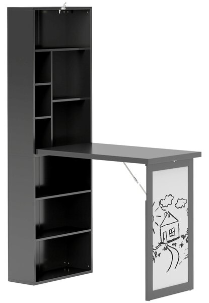 HOMCOM Three-Part Work Desk, with Storage and Chalkboard - Black