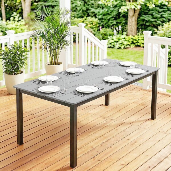 Outsunny Garden Dining Table for 6-8 Person, 180 x 86 cm Rectangular Outdoor Dining Table with Wood Slatted Top, Grey