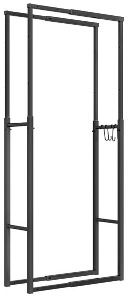 Outsunny Firewood Log Rack, Retractable Metal Wood Store Holder, Indoor Outdoor Fireplace Log Storage Shelf with Hooks, Black Aosom UK
