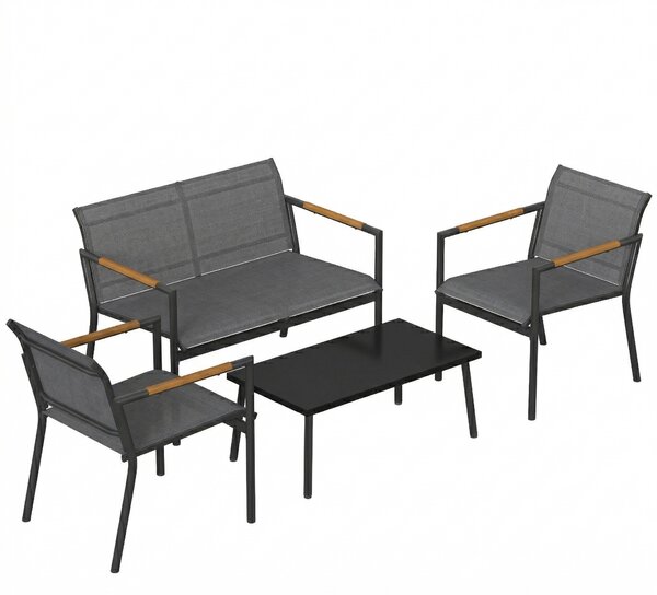 Outsunny 4 Seater Garden Furniture Set with Loveseat, Armchairs, Table, Metal Garden Sofa Set with Breathable Seats, Grey
